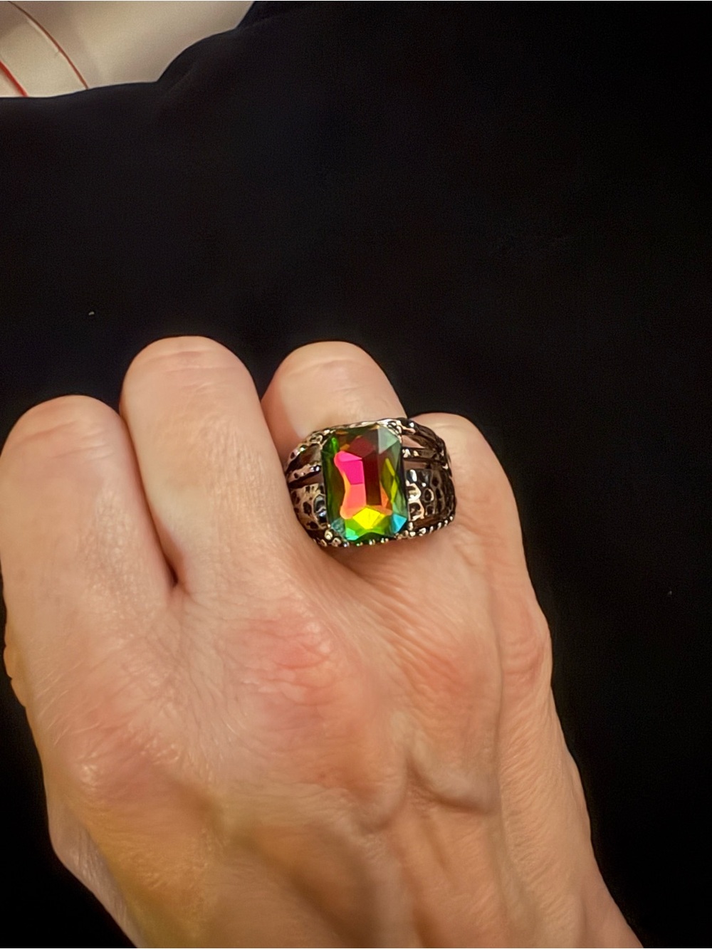 Women’s Multicolor Volcano Gemstone Statement Ring - Silver toned Stretch Band